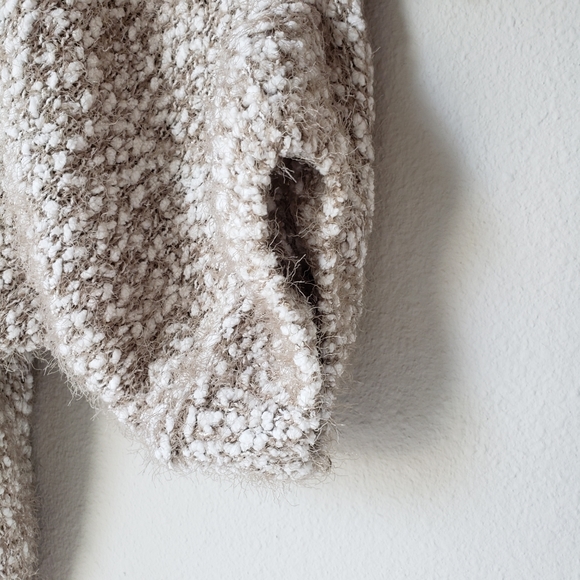 Beige-Taupe Fuzzy Knit Open Front Draped Cocoon Cardigan - Picture 10 of 15